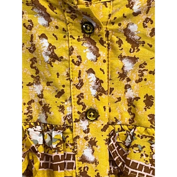 Joie Boho Peasant Top Women's Yellow Brown Floral Ruffle Puffed Sleeve XL Blouse - Picture 3 of 11